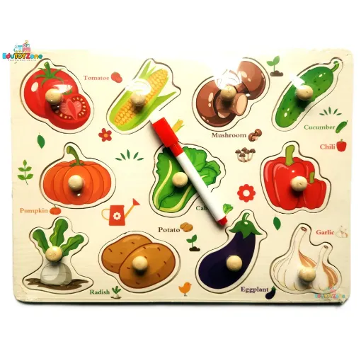 Picture of Matching Puzzle Wooden Pin Board with Whiteboard - Vegetables