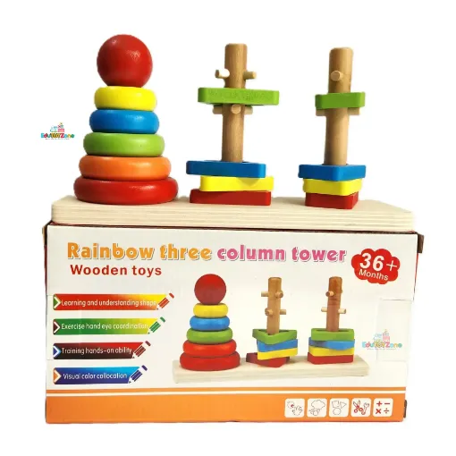 Picture of Wooden Three Column Rainbow Tower with Unlock